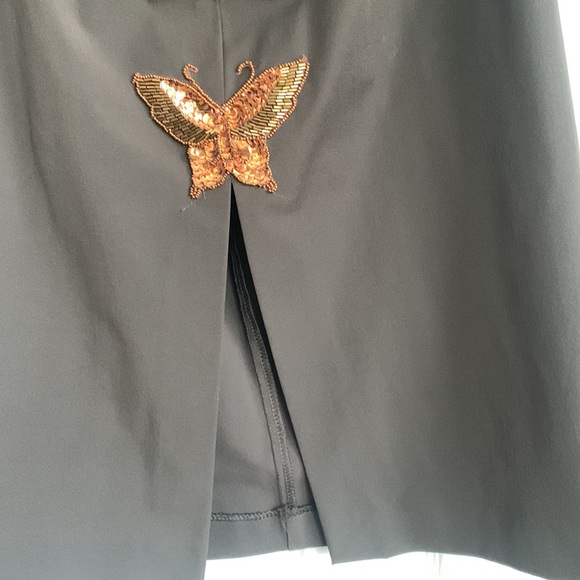 RK Chocolate Brown Stretch Skirt with Butterfly Appliqué Detail on Side Slit - Picture 3 of 8